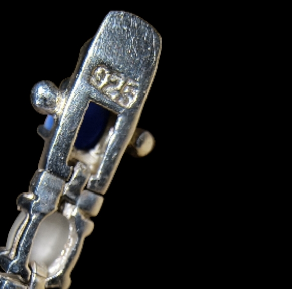 Sterling Silver & Cat's Eye Glass Link Tennis Bracelet - Picture 12 of 13